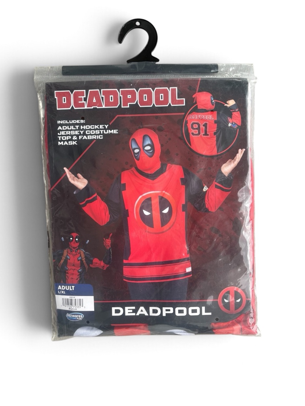 Deadpool Red and Black Adult Hockey Jersey and Mask Costume L/XL NWT